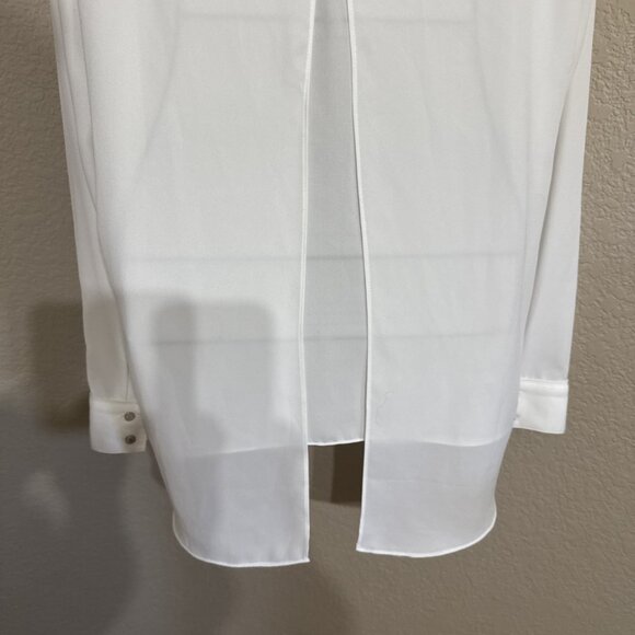 White House Black Market size 4 White Button Up Blouse Slit Back Tunic Office - Picture 6 of 7
